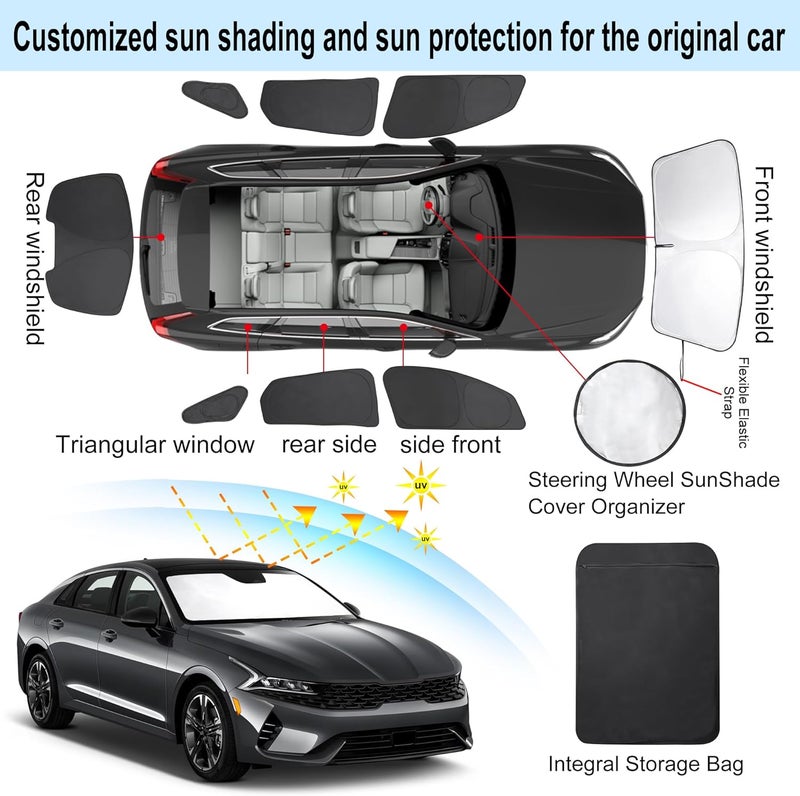 LHFLIVE 8PCS Windshield Sun Shade Custom Fit for 2021-2024 2025 Kia K5, GT-Line, GT, Sedan Accessories Foldable Sunshade Side Rear Window Shade Cover Full Set Privacy Protection Keeps Car Cool - Image 3